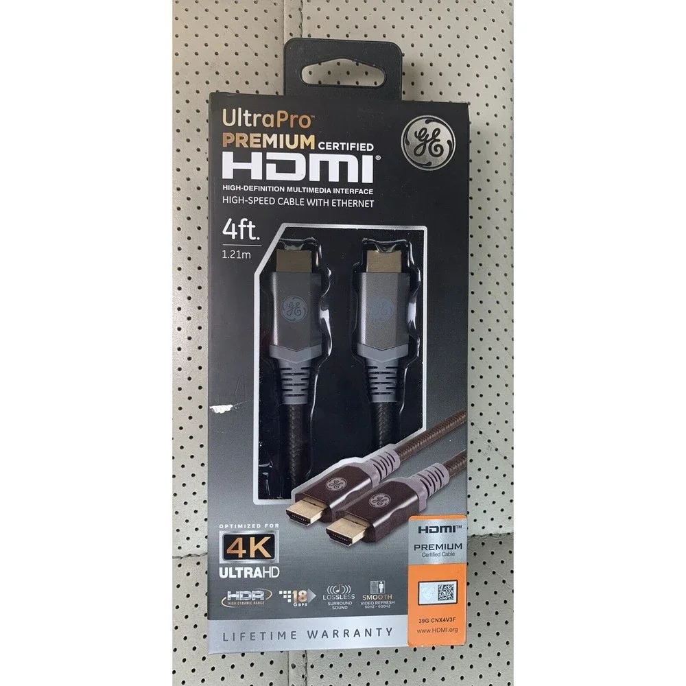 GE Ultra Pro 4-FT 1.21m HIGH-DEFINITION SPEED HDMI CABLE 4K HDR w/ ETHERNET GOLD